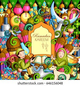 vector illustration of Ramadan Kareem ( Blessing for Eid) background with Islamic mosque