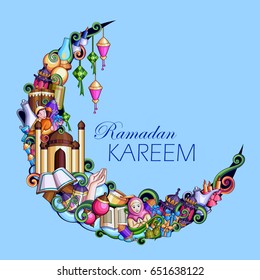 vector illustration of Ramadan Kareem ( Blessing for Eid) background with Islamic style doodle