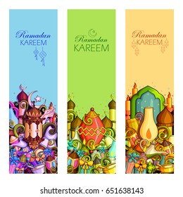 vector illustration of Ramadan Kareem ( Blessing for Eid) background with Islamic style doodle