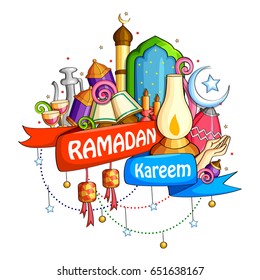 vector illustration of Ramadan Kareem ( Blessing for Eid) background with Islamic style doodle