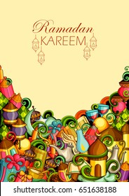 vector illustration of Ramadan Kareem ( Blessing for Eid) background with Islamic style doodle