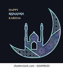 Vector Illustration of Ramadan Kareem for Design. Silver Ramadan Kareem Background, Banner. Ramadan Greeting card. Ramadan Mubarak Element. Ramadan Kareem Template. Celebration Ramadan Kareem