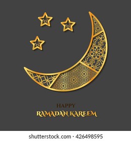 Vector Illustration of Ramadan Kareem for Design. Gold Ramadan Kareem Background, Banner. Ramadan Greeting card. Ramadan Mubarak Element. Ramadan Kareem Template. Celebration Ramadan Kareem