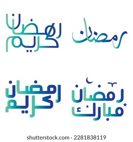 Vector Illustration of Ramadan Kareem with Elegant Gradient Green and Blue Calligraphy.