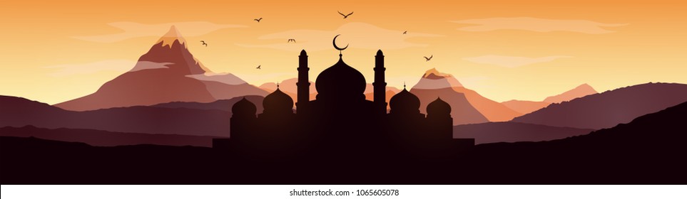 Vector Illustration Of Ramadan Kareem Greeting Card With Mosque