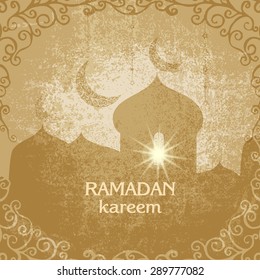Vector illustration. RAMADAN kareem greeting card. Silhouette of a mosque. Background texture.