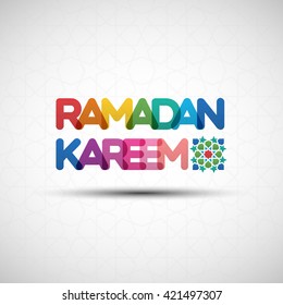 Vector Illustration of Ramadan Kareem greeting card design on seamless islamic pattern with creative multicolored transparent text for your design
