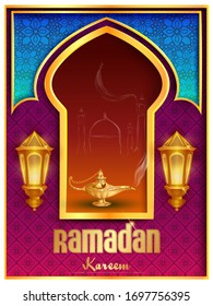 vector illustration of Ramadan Kareem ( Greetings for Ramadan) background with Islamic Mosque