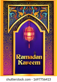 ilustración vectorial de Ramadan Kareem ( Saludos por Ramadán) de fondo con Mezquita Islámica