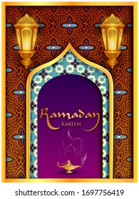vector illustration of Ramadan Kareem ( Greetings for Ramadan) background with Islamic Mosque