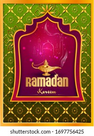 vector illustration of Ramadan Kareem ( Greetings for Ramadan) background with Islamic Mosque