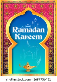 vector illustration of Ramadan Kareem ( Greetings for Ramadan) background with Islamic Mosque