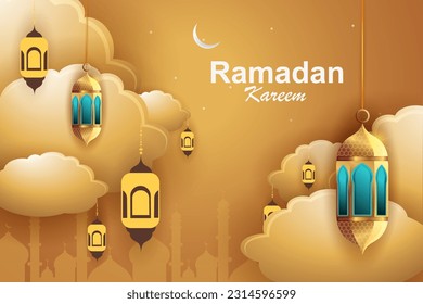 vector illustration of Ramadan Kareem ( Greetings for Ramadan) background with Islamic Mosque