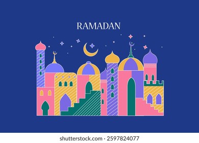 vector illustration of Ramadan Kareem ( Greetings for Ramadan) background with Islamic Mosque