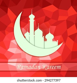 vector illustration of Ramadan Kareem (Happy Ramadan) background with moon and Islamic mosque