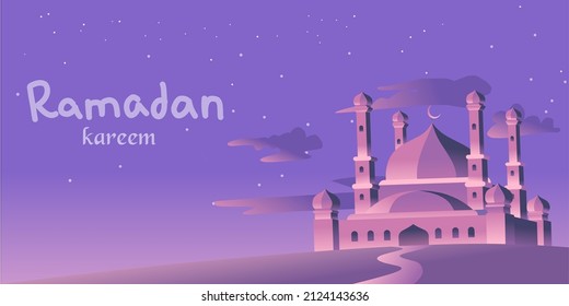 Vector Illustration Ramadan Kareem The Holy Month Muslim Web landing page template, banner and social media