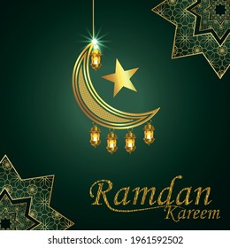 Vektorgrafik des islamischen Festivals von Rmadan Kareem mit goldenem Mond auf grünem Hintergrund