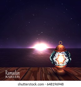 Vector Illustration Ramadan Kareem Lantern. Lantern on the beach