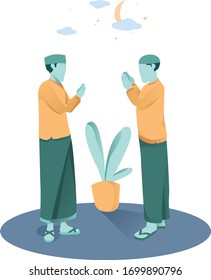 vector illustration ramadan kareem, moslem forgiving each other