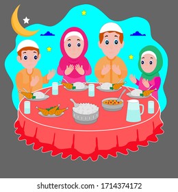 Ilustración vectorial de ramadan kareem para la familia de los musulmanes