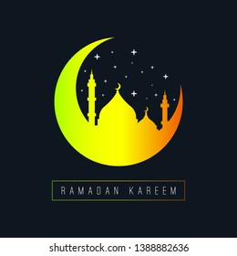 Vector illustration of Ramadan Kareem, with the mosque in the crescent moon and the star making it. modern, unique, elegant.