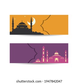 Vector Illustration Ramadan Kareem. Mosque Building Ramadan Kareem Muslim Religion Holy Month. Flat Vector Illustration. islamic background banner