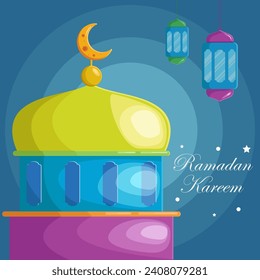 Vector illustration ramadan kareem with mosque and lantern