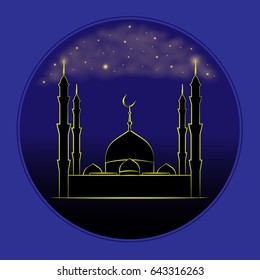 Vector Illustration Of Ramadan Kareem. Mosque under a starlit sky.
