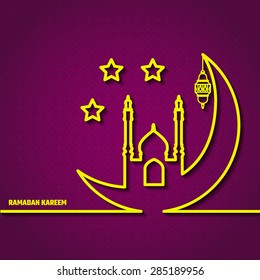 Vector Illustration of Ramadan Kareem Outline for Design, Website, Background, Banner. Arabic Lamp Element Template. Yellow and Violet