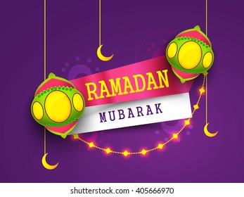Vector illustration of Ramadan Kareem with shiny lamp.