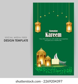Vector illustration of Ramadan Kareem social media story feed mockup template