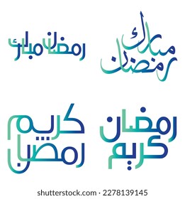 Vector Illustration of Ramadan Kareem Wishes  Greetings with Green and Blue Gradient Calligraphy.