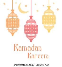 Vector illustration Ramadan with lanterns and the moon on a white background
