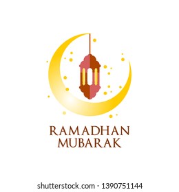 Vector Illustration Ramadan Mubarak. Greeting Card with night and Lantern. Flat landing page style - Vector 