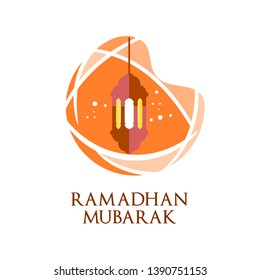 Vector Illustration Ramadan Mubarak. Greeting Card with night and Lantern. Flat landing page style - Vector 