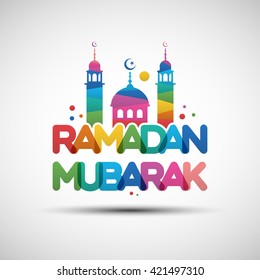 Vector Illustration of Ramadan Mubarak greeting card design with creative multicolored transparent text for holy month of muslim community