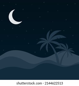 Vector illustration of ramadan night in the desert. Ramadan kareem.