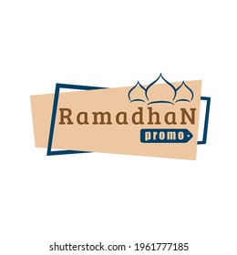 Vector illustration of Ramadan promo label with square frame and mosque silhouette isolated on white background perfect for promotion in digital media during Ramadan