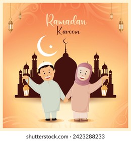 Ilustración vectorial Ramadán Desear lámparas brillantes árabes editable plantilla de anuncios 