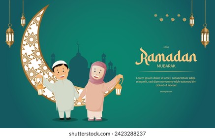 Vector illustration Ramadan Wishing Arabic shining lamps editable post banner template 