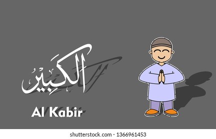 Vector illustration of ramadhan concept with cute children's characters and calligraphy of Allah's names.