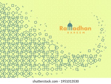 Ilustración vectorial Ramadhan Kareem. Patrón de geometría azul. Fondo Verde. Lo Mejor Para Tarjetas De Saludo, Elemento De Diseño, Cartel, Cartel, Volante, Decoración De Fondo