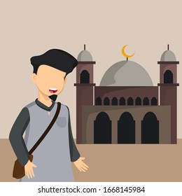 Vector illustration of Ramadhan Kareem the Holy Month, a prosecutor going to the mosque, suitable for yard stacks, posters, banners, ramadhan cards, social media status