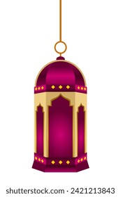 Vector illustration of the Ramadhan lamp icon, purple hanging lantern lamp, perfect for decorating Ramadan greeting cards, icons, etc.