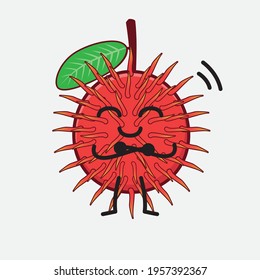 Vector Illustration of Rambutan Fruit Character with cute face, simple hands and leg line art on Isolated Background. Flat cartoon doodle style.