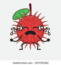 Vector Illustration of Rambutan Fruit Character with cute face, simple hands and leg line art on Isolated Background. Flat cartoon doodle style.
