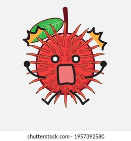 Vector Illustration of Rambutan Fruit Character with cute face, simple hands and leg line art on Isolated Background. Flat cartoon doodle style.
