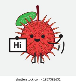Vector Illustration of Rambutan Fruit Character with cute face, simple hands and leg line art on Isolated Background. Flat cartoon doodle style.