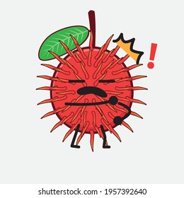 Vector Illustration of Rambutan Fruit Character with cute face, simple hands and leg line art on Isolated Background. Flat cartoon doodle style.