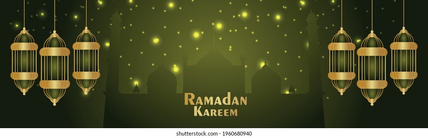 Vector illustration of ramdan kareem with creative lantern, moon and star on creative background